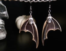 Load image into Gallery viewer, Bat Wing Skull Earrings - Grave Shift Press LLC